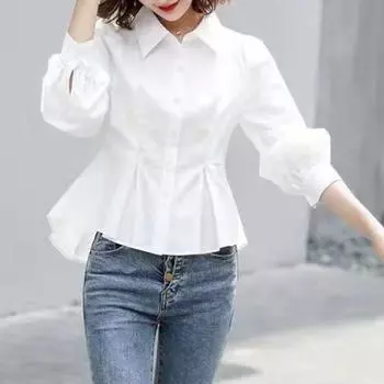 Женская рубашка Commuter на весну и осень, тонкая однобортная блузка с отложным воротником, однотонная рубашка 3XL
