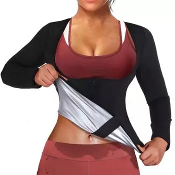 Женская рубашка для сауны, удерживающая тепло сауна, формирователь тела, тренировочный жилет с талией, куртка с длинными рукавами, компрессионная майка, корректирующее белье для тренировок, футболки S чёрный/серебряный