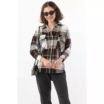 Женская рубашка дровосека большого размера с передним карманом темно-синяя