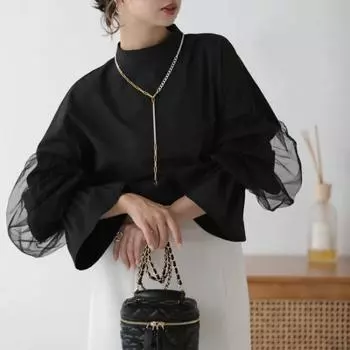 Женская рубашка-двойка с длинными рукавами в стиле пэчворк, однотонная, с имитацией расклешенных рукавов M чёрный