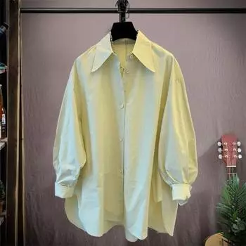 Женская рубашка из хлопка с длинным рукавом, свободная блузка, однотонная, с заостренным воротником, рубашка на весну и осень для вечеринок, путешествий, работы XL белый