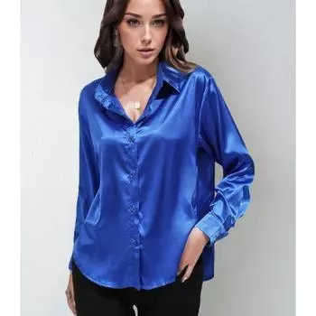 Женская рубашка из искусственного шелка с длинными рукавами, однотонные элегантные блузки и рубашки на пуговицах S темно-серого