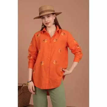 Женская рубашка из льняной ткани с цветочной вышивкой