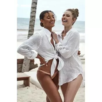 Женская рубашка из мятой ткани, пляжная рубашка с защитой от солнца, повседневный купальник для отдыха на море, верхняя часть One Size абрикосовый