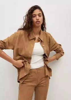 Женская рубашка из натуральной мягкой замши коричневого цвета, байкерская, повседневная, стильная, ручная работа S коричневый