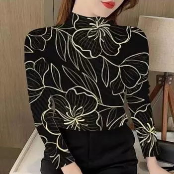 Женская рубашка из немецкого бархата с полуворотником, с новым модным зарубежным стилем и принтом для осени и зимы XXS recommends within 25kg