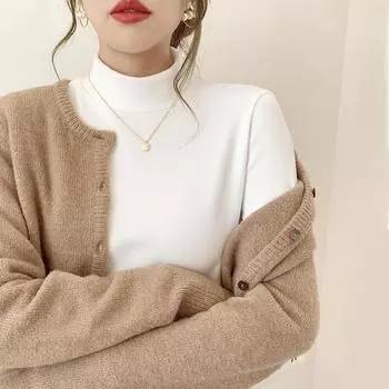 Женская рубашка из немецкого бархата с воротником-получерепахой, универсальная, на осень и зиму, с длинными рукавами, облегающий белый бархатный топ из белого бархата S