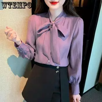 Женская рубашка из шифона с бабочкой и узлом на весну и осень, модный стиль, летняя рубашка S