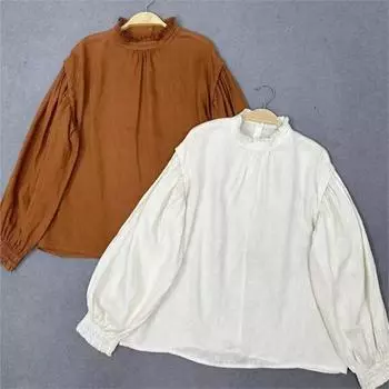 Женская рубашка Johnature, весна-осень, японский пуловер с воздушным шаром, повседневная свободная простая рубашка, женский топ One Size оранжевый