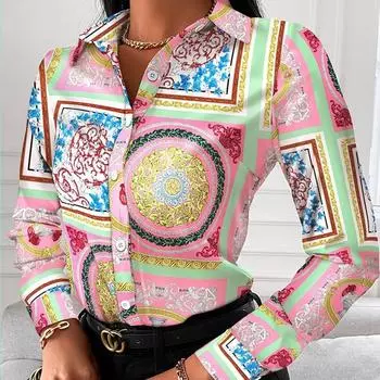 Женская рубашка-кардиган с геометрическим принтом и длинными рукавами, весна-осень S чёрный