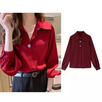 Женская рубашка, классическая шифоновая блузка, свободная рубашка размера плюс с длинным рукавом, женские топы в простом стиле M белый