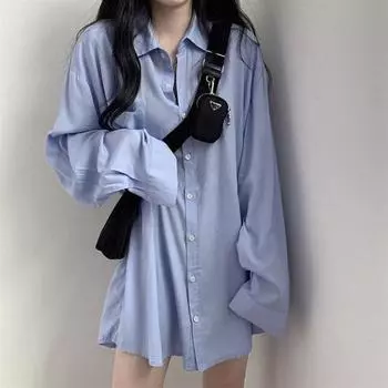 Женская рубашка Lazy Wind Drape Белая рубашка Женская простая пригородная рубашка однотонная рубашка Niche Loose Long-sleeved Blouse Temperament Elegant Fashion Top S белый