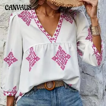 Женская рубашка, летняя модная, с принтом, с семью рукавами и V-образным вырезом S зелёный