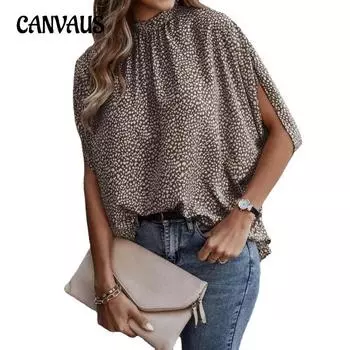 Женская рубашка Летняя повседневная мода с принтом и разрезом «летучая мышь» с короткими рукавами Топ