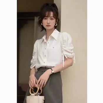 Женская рубашка Mishow, французская офисная женская летняя свободная рубашка специального дизайна с пышными рукавами и отложным воротником с отложным воротником, женская одежда MXC34C0020 S белый