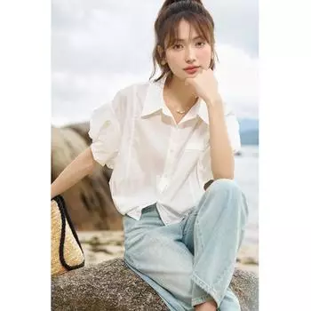 Женская рубашка Mishow, новинка 2023 года, летняя повседневная повседневная свободная нишевая рубашка с пышными рукавами, однотонная офисная женская одежда, топы MXC38C0073 S
