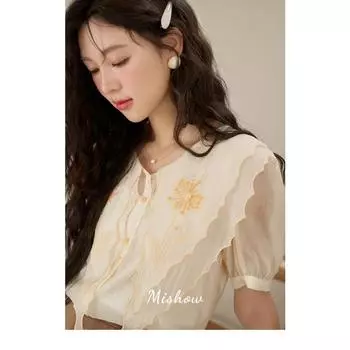 Женская рубашка Mishow, новинка лета 2023, свободные однобортные однобортные однобортные топы во французском стиле с кружевными оборками MXC39X0100 S