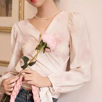 Женская рубашка MISHOW, осень 2023, винтажный женский пуловер с цветочным принтом во французском стиле, с v-образным вырезом и длинными рукавами на шнуровке, MXC41X1281 S