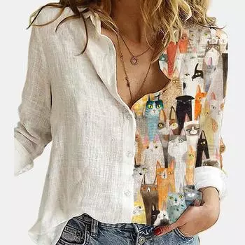 Женская рубашка, модная разноцветная лоскутная рубашка, топ, темперамент, рубашка с длинными рукавами и принтом, осенняя рубашка XXL
