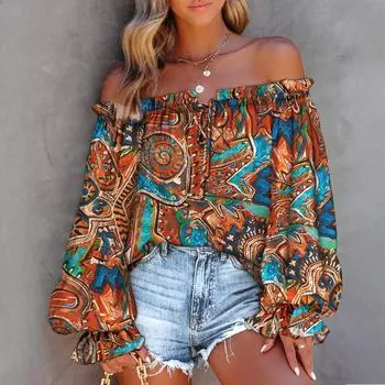 Женская рубашка на одно плечо с расклешенным рукавом и длинным рукавом с завязкой S