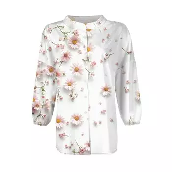 Женская рубашка на пуговицах, повседневный принт, модная круглая горловина, спущенное плечо, семь рукавов, рубашка, топ S зелёный