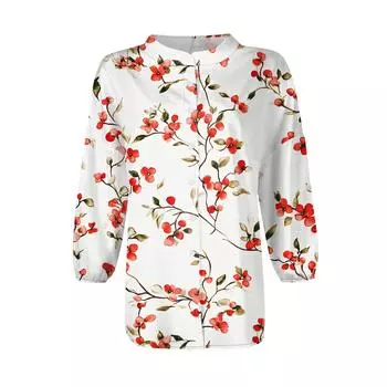 Женская рубашка на пуговицах, повседневный принт, модная круглая горловина, спущенное плечо, семь рукавов, рубашка, топ S светло-розовый