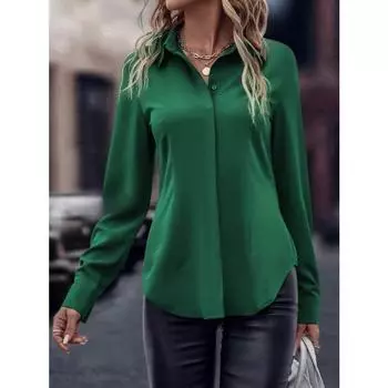 Женская рубашка на пуговицах с двойными дверями, атласный топ с лацканами и длинными рукавами, приталенный кардиган для поездок на работу, женская одежда, блузки и рубашки S бордовый