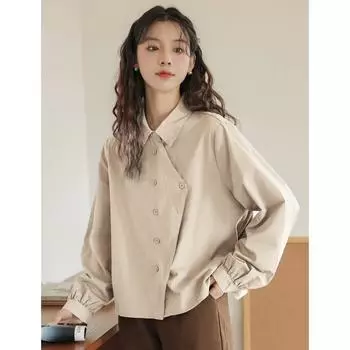 Женская рубашка нестандартного кроя с длинным рукавом и одним рядом пуговиц, элегантная блузка с принтом «Весенний и осенний темперамент» XL хаки
