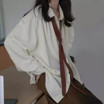 Женская рубашка однотонная с длинным рукавом и лацканами, повседневная рубашка свободного кроя для офиса и вечеринок, повседневная одежда XL бежевый