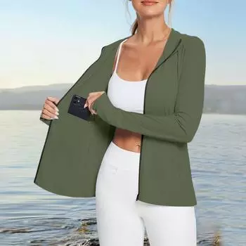Женская рубашка от солнца Ice Silk Hoodie с длинным рукавом Outdoor Hiking Summer Coat L армия зеленый