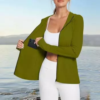 Женская рубашка от солнца Ice Silk Hoodie с длинным рукавом Outdoor Hiking Summer Coat L армия зеленый