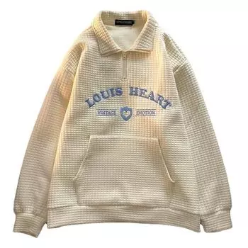 Женская рубашка-поло вафельная толстовка в стиле панк с длинным рукавом, воротником на шее, пуловер на молнии, футболка, винтажная уличная одежда, американская повседневная толстовка с капюшоном больших размеров