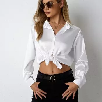 Женская рубашка, простая рубашка-кардиган с V-образным вырезом, свободная блузка с длинными рукавами S белый