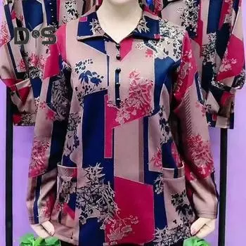 Женская рубашка, пуговицы с лацканами, половина планки, топы с длинными рукавами и карманами, пуловеры свободного покроя с геометрическим принтом 3XL синий