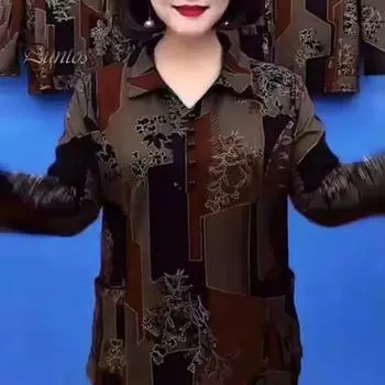 Женская рубашка, пуговицы с лацканами, половина планки, топы с длинными рукавами и карманами, пуловеры свободного покроя с геометрическим принтом 3XL синий