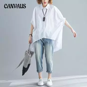 Женская рубашка размера плюс, снижение возраста, свободная модная передняя короткая задняя длинная рубашка One Size белый