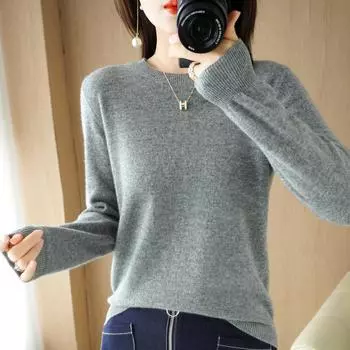 Женская рубашка-рубашка со свитером, начало осени, новый тонкий пуловер с круглым вырезом, трикотажный топ с длинными рукавами, не из кашемира M