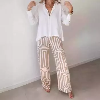 Женская рубашка-рубашка свободного покроя с цифровым принтом и комплектом из двух предметов S оранжевый