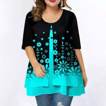 Женская рубашка с цветочным принтом градиентного цвета плюс размер весенняя блузка с круглым вырезом