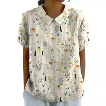 Женская рубашка с цветочным принтом, повседневная блузка с короткими рукавами и лацканами, пуловер, топы для офиса, вечеринки, отдыха, дома, свидания M светло-зеленый