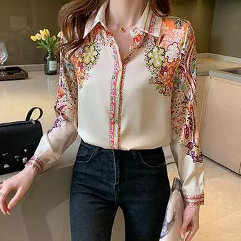 Женская рубашка с длинным рукавом, гладкая рубашка с принтом, винтажная офисная рубашка 5XL белый