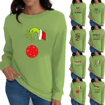 Женская рубашка с длинным рукавом и круглым вырезом с принтом, свободные топы, повседневная осенняя мода, футболка, блузка, одежда S