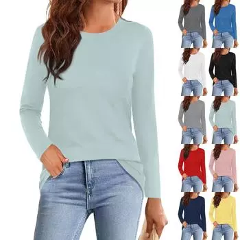 Женская рубашка с длинным рукавом и круглым вырезом с градиентным принтом, базовая футболка, повседневные осенние топы XL