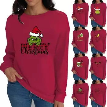 Женская рубашка с длинным рукавом и круглым вырезом с принтом, свободные топы, повседневная осенняя мода, футболка, блузка, одежда XL