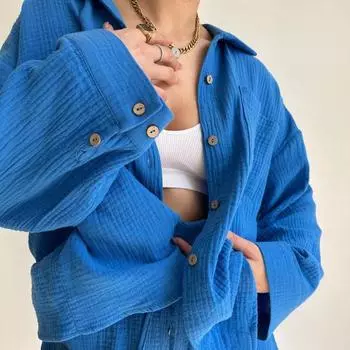 Женская рубашка с длинным рукавом и лацканами из мятой ткани, шорты с завязками на высокой талии, модный повседневный комплект из двух предметов XL белый