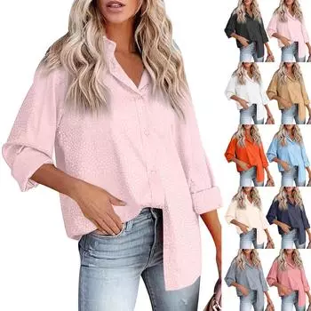 Женская рубашка с длинным рукавом и лацканами в стиле леопардового темперамента L бежевый