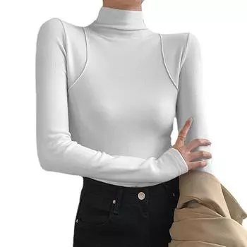 Женская рубашка с длинным рукавом и полуворотом, однотонная, теплая, повседневная, осенне-весенняя M