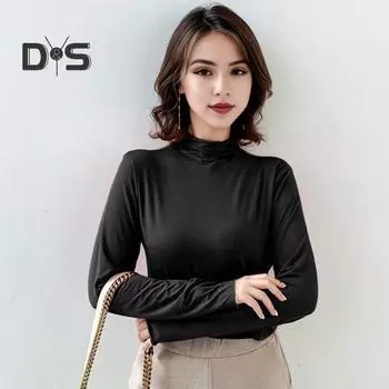 Женская рубашка с длинным рукавом и полувысоким воротником, облегающая рубашка из эластичного однотонного материала для повседневной носки на работе хаки