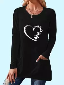 Женская рубашка с длинным рукавом и принтом, повседневные топы с круглым вырезом и карманом, весенне-осенний модный женский свободный топ S белый