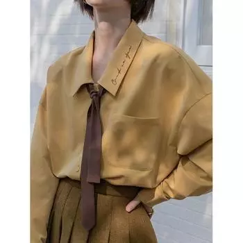 Женская рубашка с длинным рукавом и вышивкой в студенческом стиле, весенне-осенняя свободная дизайнерская нишевая блузка, топы S розовый